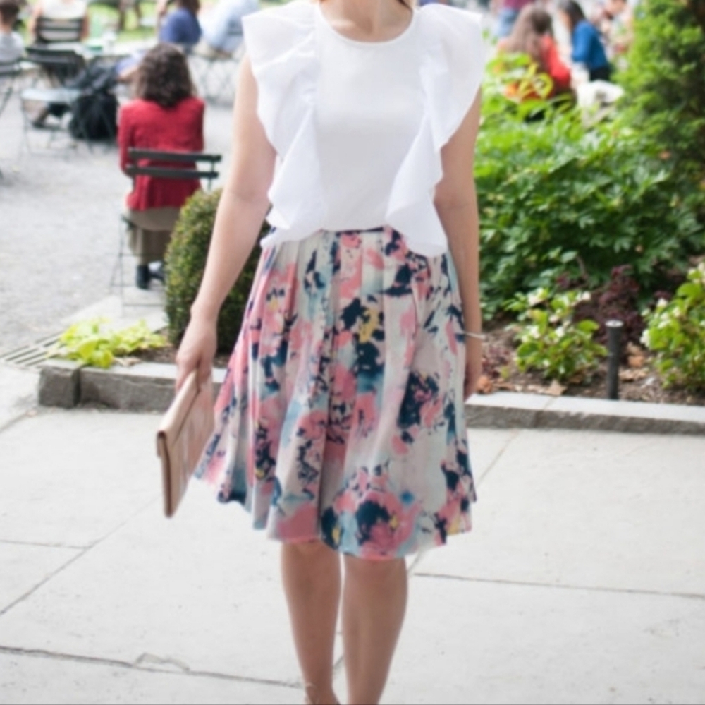 NWT Rora Palazzo Floral Print Reversible Silk Blend Skirt, Size 10
